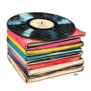 Disques vinyle PNG Clipart, 12 x albums empilés Clip Art ensemble, clipart aquarelle imprimable, créations en papier, téléchargement numérique, lot de journaux indésirables