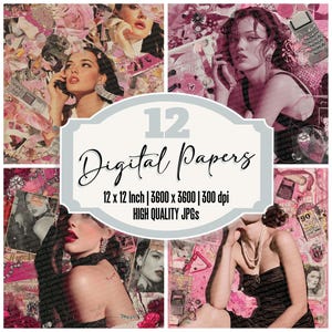 12x Y2K Diva Junk Journal Papier Collage Digitales Papier Pack 2000er Jahre Glam Textur Hochwertige JPGs Popkultur Sammelalbum Download