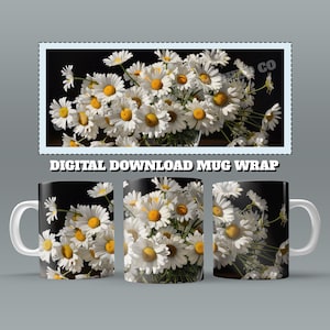 Flowers Mug Wrap, 11oz & 15 Oz Mug Sublimation Design, Daisies Mug Wrap Design, Daisy Mug Sublimation, 11oz Mug Png, 15oz Mug PNG
