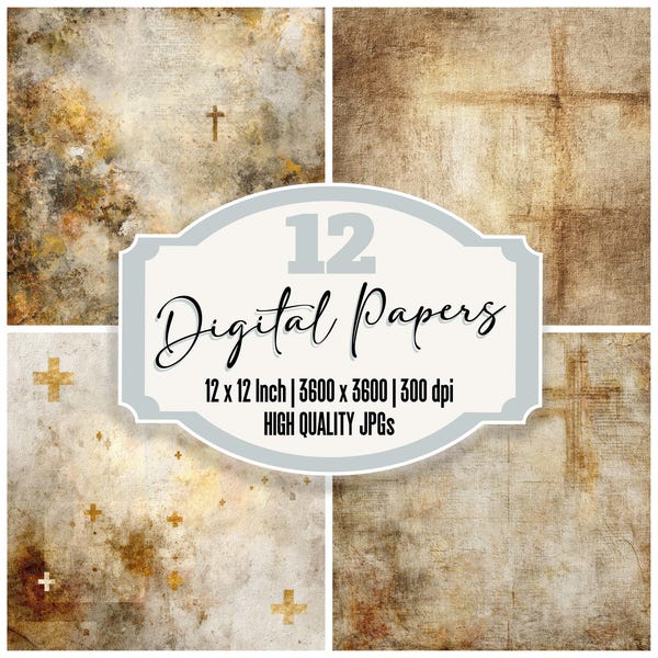12x Sacred Layers Junk Journal Paper Christian Digital Paper Pack Ivory Gold Cross Texture Backgrounds Printable Papier Découpés JPGs files