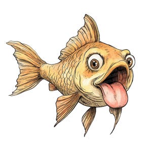 Schrullig Fisch PNG Clipart, 12x lustiger Fisch Clip Art Set, druckbare Aquarell Meeresbewohner, Papierhandwerk, digitaler Download, Junk Journal