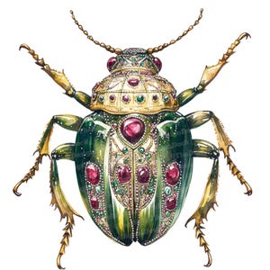 Decorative Beetle Clipart, 12 Watercolor Jeweled Insects, Printable ...