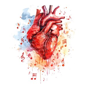 12x Human Heart Music Clipart, Musical Notes Clipart, Printable ...