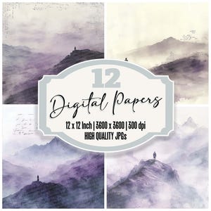 12 x script de prière en montagne, papier journal indésirable, paquet de papier numérique spirituel, texture aquarelle, pages imprimables JPG de haute qualité