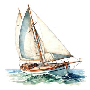 Sailboat Clipart, 12x Vintage Nautical Boat Art Set, Printable Watercolor Art, Transparent Background PNG, Digital Download, Paper Crafts image 14