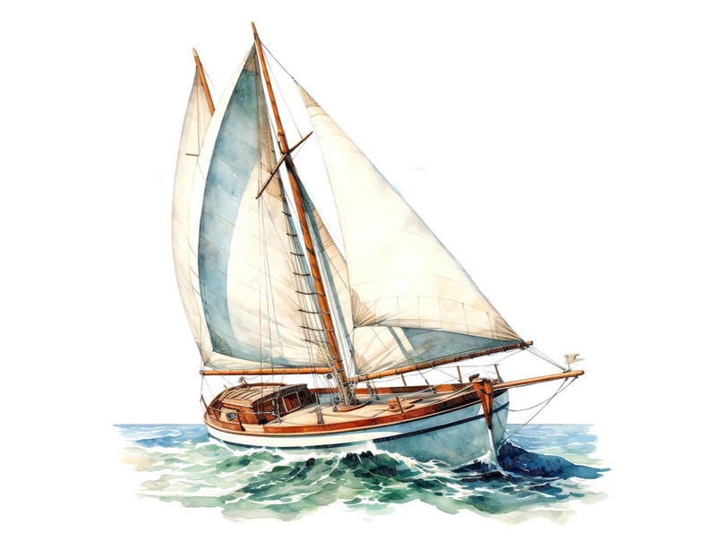 Sailboat Clipart, 12x Vintage Nautical Boat Art Set, Printable Watercolor Art, Transparent Background PNG, Digital Download, Paper Crafts image 14