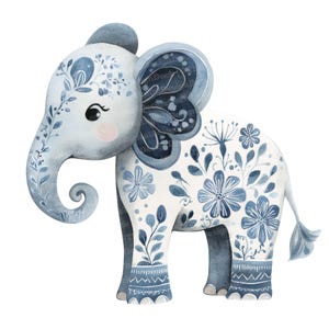 Floral Elefant Clip Art, 12x dekorative Elefant Clipart-Set, Aquarell Safari Tier Clip Art, digitaler Download, Papierhandwerk, Scrapbooking