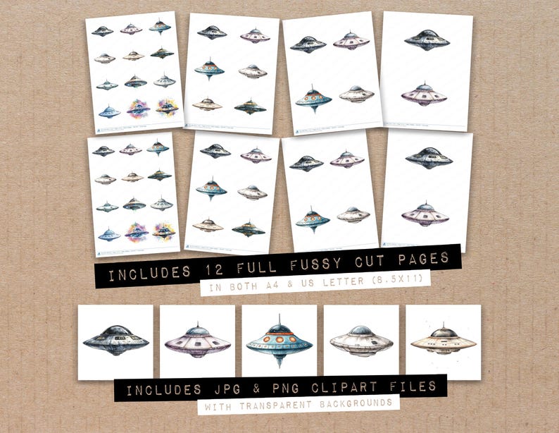 UFO Spaceship Fussy Cut Sheets, 12x Printable Pages, Alien Spacecraft ...