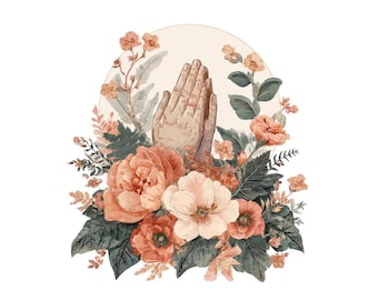 Praying Hands Art, 12x Floral Prayer Clip Art Set, Printable Watercolor Art, Faith Illustration, Transparent Background, Digital Download