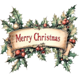 Joyeux Noël bannière clipart, 12 x ensemble de cliparts vacances vintage, art de Noël imprimable, téléchargement numérique, bannière de Noël rétro, scrapbooking