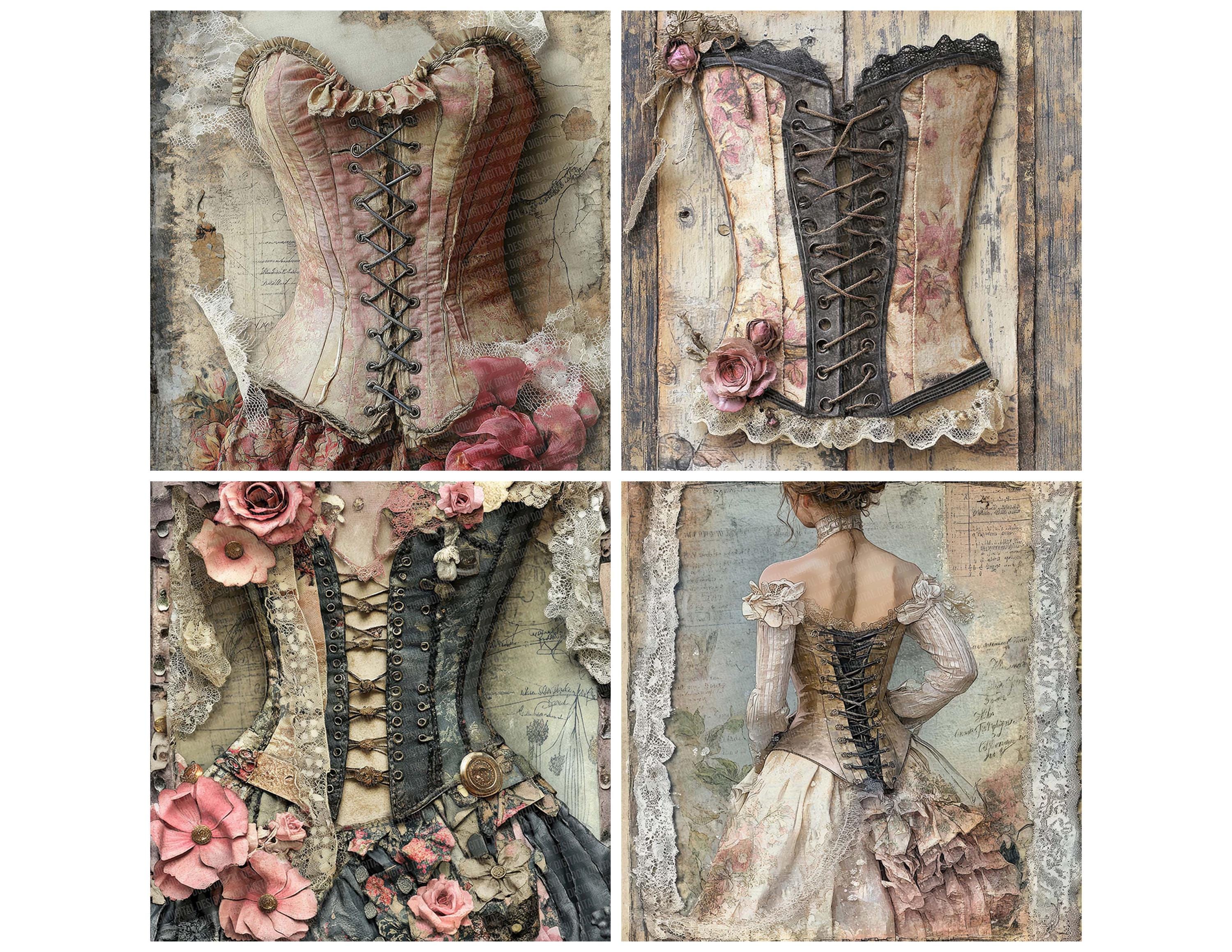 12x Corset Lace Junk Journal Paper Victorian Brocade Digital Paper Pack ...
