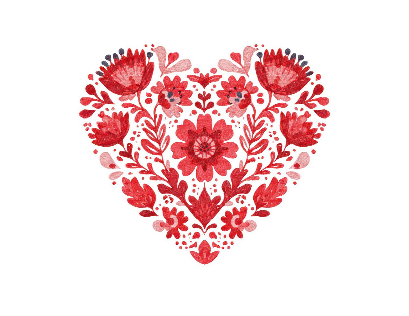 Romantic Folk Art Heart Clipart, 12 High-quality PNG/JPG