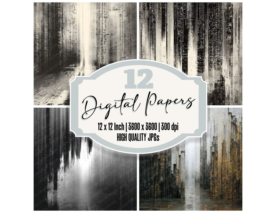 Matrix Binary Code Digital Paper Pack 12x Data Stream Wall Junk Journal ...