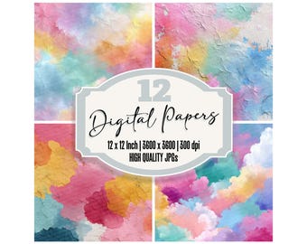 12x Spatter Pastel Regenboog Junk Journal Papier Digitaal Papier Pakket Scrapbook Papier Printbaar Papier Verweerde Achtergronden Hoogwaardige JPG's