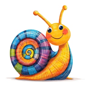 12 imágenes prediseñadas de caracoles lindos, caracoles coloridos de dibujos animados, imágenes prediseñadas de acuarela imprimibles, manualidades de papel, arte mural, descarga digital, diarios basura, guardería