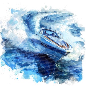 Speedboat Clipart, 12 JPGs, Racing Speed Boats Images, Printable Watercolor Clipart, Wall Art, Digital Download, Junk Journals, Graphics