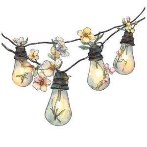 Vildblomsljus Clipart, 12x hängande älvlökar PNG, utskrivbar akvarell clipart set, digital nedladdning, transparent PNG, bröllopsdekor