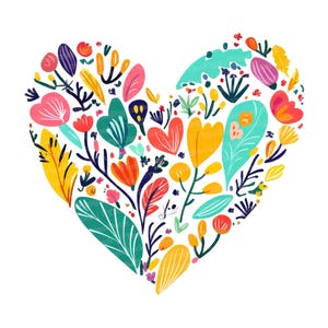 Heart Floral Clipart Set, 12 Vibrant Nature Illustrations, Printable ...