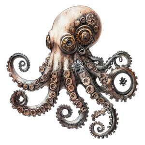 Steampunk Octopus PNG-clipart, 12 x mechanische Kraken-illustraties, afdrukbare aquarel koppotigen illustratie, Paper Crafts, digitale download afbeelding 6