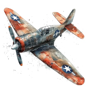 12 Aquarell Kampfflugzeug Clipart, Vintage Militärflugzeug Kunst, druckbare Clipart, Zweiter Weltkrieg Flugzeug, digitaler Download, Scrapbooking