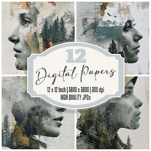 12x pazifischer Nordwesten Junk Journal Papier Wald und Berg Digitales Papier Pack Regnerische Textur Scrapbook High Quality JPGs