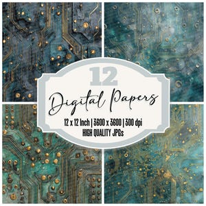 12 Chrome Circuit Junk Journal Paper Pack Tech Design PCB Backgrounds Digital Paper Ephemera Printable Scrapbook Papers Digital Download JPG