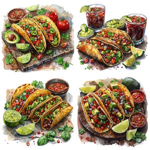 Taco PNG Clipart, 12x Mexican Food Clip Art Set, Printable Watercolor Taco Clipart, Transparent PNG, Digital Download, Fiesta Party Decor image 5