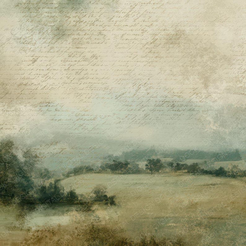 12x Vintage Countryside Landscape Junk Journal Paper Rustic Field Scene ...
