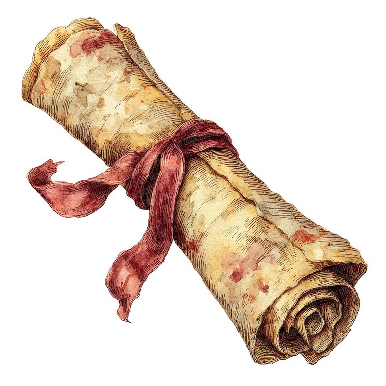 12x Ancient Scroll PNG Clipart, Watercolor Vintage Paper Clip Art Set ...
