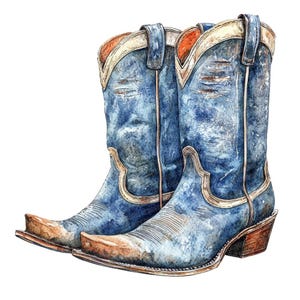 Denim Cowboy Boots PNG Clipart, 12x Western Boot Clip Art Set, Aquarell Illustration, druckbare rustikale Kunst, digitaler Download, Gästebuch