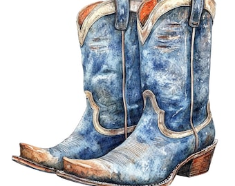 Denim Cowboy Boots PNG Clipart, 12x Western Boot Clip Art Set, Aquarell Illustration, druckbare rustikale Kunst, digitaler Download, Gästebuch