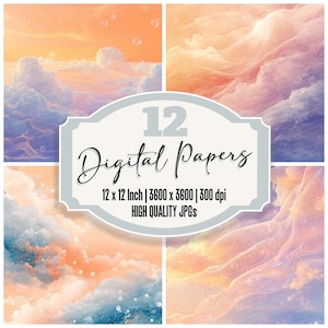 12 x pastel wolk ongewenste dagboek papier perzik maagdenpalm digitaal papier Pack dromerige hemel achtergronden hoge kwaliteit jpg's plakboek downloaden