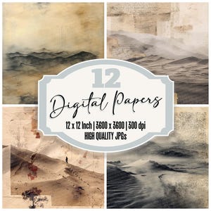 12 x Dune calligraphie papier journal indésirable pour la poussière Paquet de papier numérique Superposition d'écriture manuscrite JPG de haute qualité à télécharger