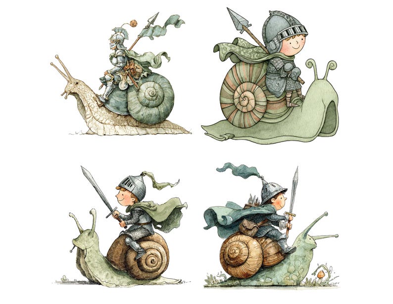Knight Riding Snail PNG Clipart, 12x Medieval Kids Clip Art , Printable ...
