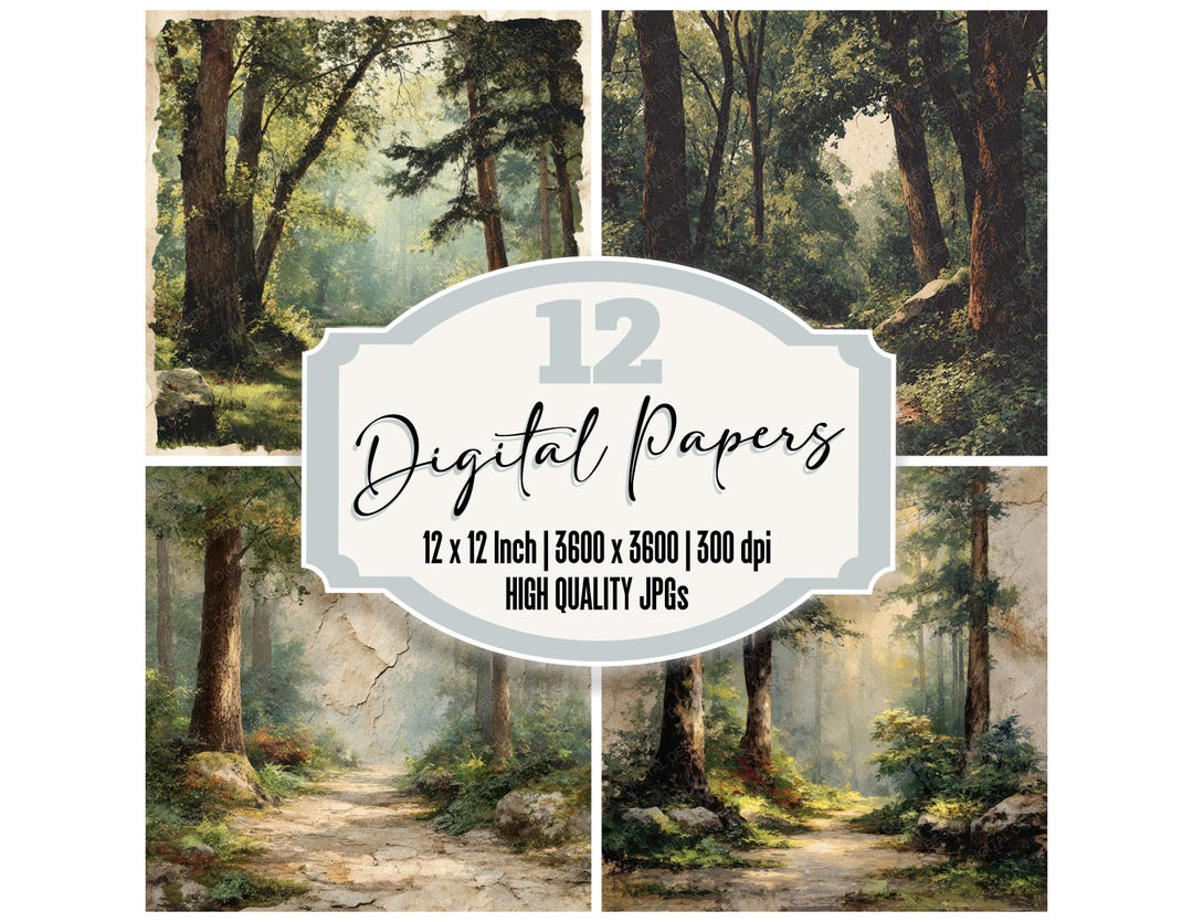 12x Forest Path Junk Journal Paper Woodland Trail Landscape Digital ...
