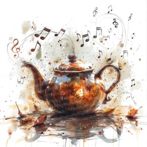 12x Musiknoten Teekanne Clipart, Musikalische Teekanne Clipart, Druckbare Aquarell Clipart, Wandkunst, Papierhandwerk, Digital Download, Junk Journals