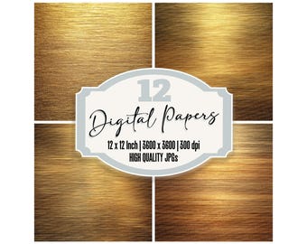 12 x Brushed Gold Junk Journal Paper Metallic Texture Digital Paper Pack Elegant Backgrounds Printable Paper High Quality JPGs Download