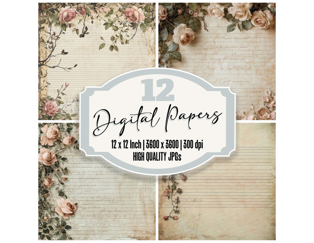 12x Cocoa Rose Lined Junk Journal Paper Digital Paper Pack High Quality ...