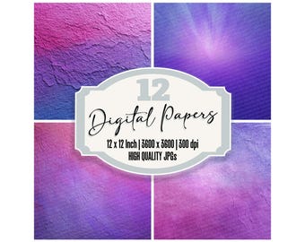 12x Violet Lavender Junk Journal Paper Digital Paper Pack Gradient Stone Texture Scrapbook Backgrounds Printable Ephemera JPGs Download