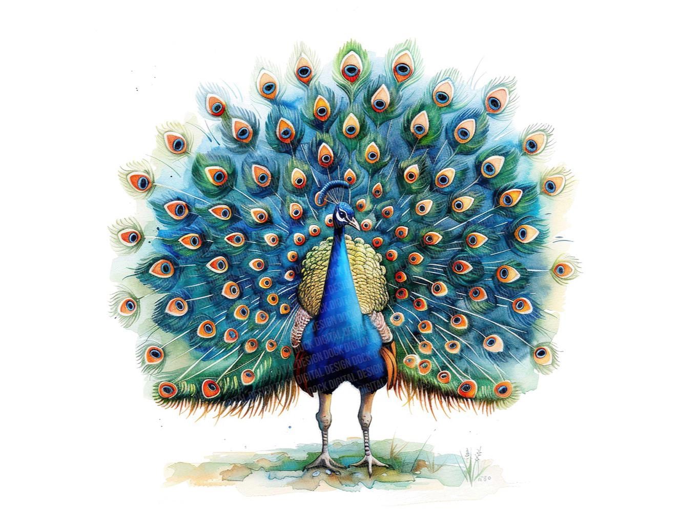 Peacock PNG Clipart, 12x Colorful Bird Clip Art Set, Printable
