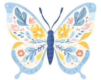 Pastel Butterfly Clip Art, 12x Watercolor Floral Clipart, Butterfly Clipart Set, Printable Boho Clip Art,Digital Download,Paper Crafts