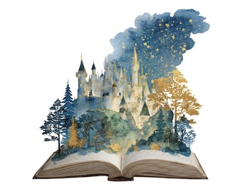 Open Book PNG Clipart, 12x Magical World Clip Art Set, Printable Fantasy Castle Clipart, Digital Download, Transparent PNG, Junk Journal Set