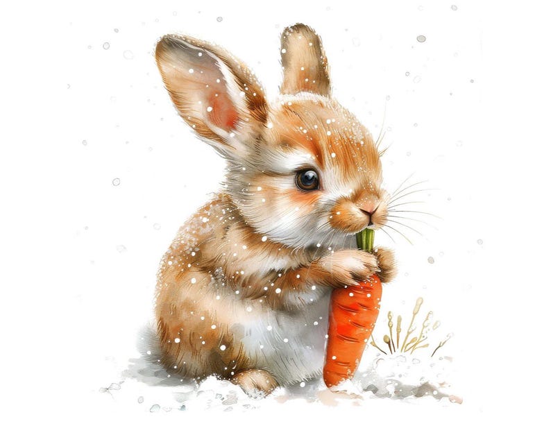 Winter Bunny PNG Clipart, 12x Cute Rabbit With Carrot Clip Art Set ...