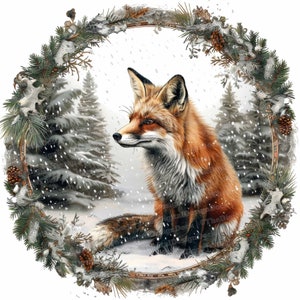 12 x clipart renard vintage, neige hiver renard Clipart, clipart aquarelle imprimable, art mural, créations en papier, téléchargement numérique, journaux indésirables
