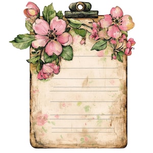 Vintage Blumen Zwischenablage PNG Clipart, 12x rustikales Papier Clip Art Set, druckbare Aquarell Clip Art, Papierhandwerk, Junk Journal Bundle