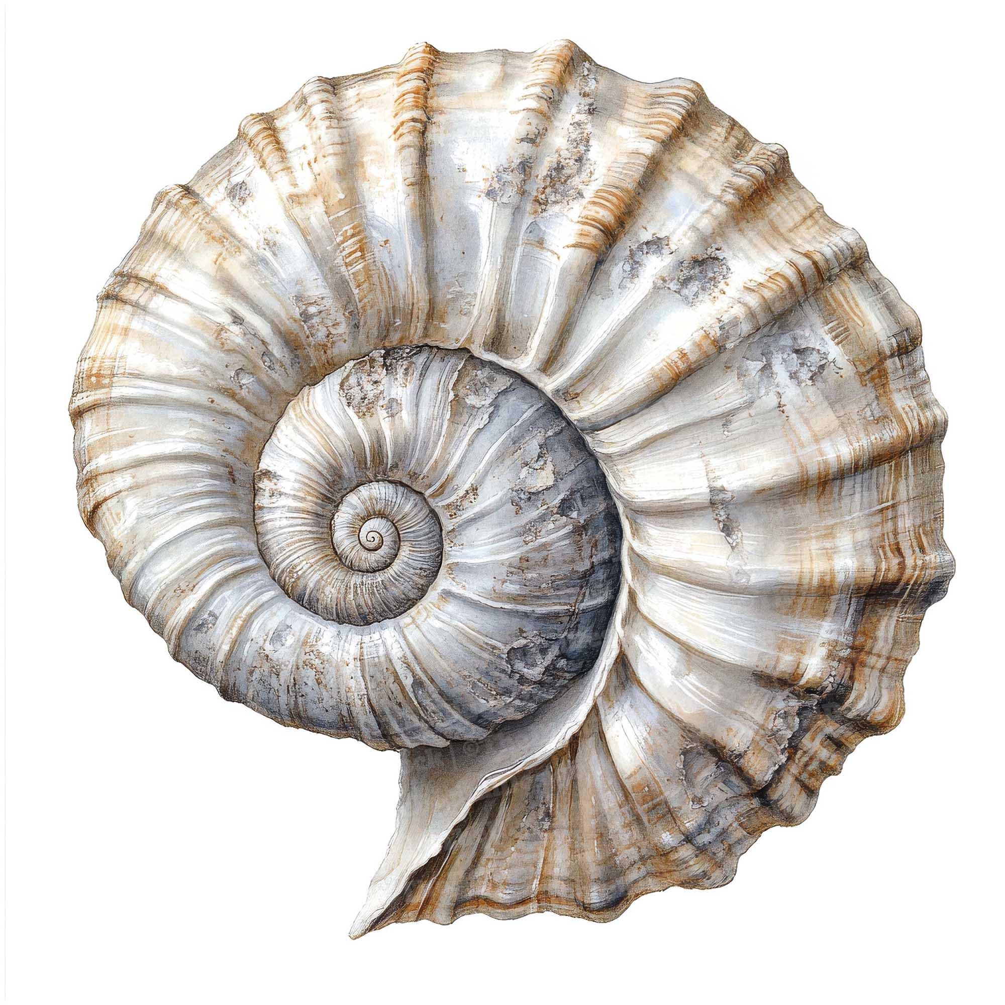 12x 化石アンモナイト クリップアート、ビンテージ シェル化石、印刷