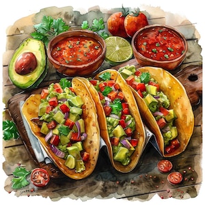 Taco PNG Clipart, 12x Mexican Food Clip Art Set, Printable Watercolor Taco Clipart, Transparent PNG, Digital Download, Fiesta Party Decor image 16