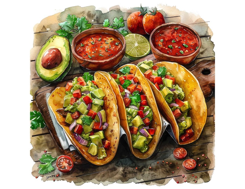 Taco PNG Clipart, 12x Mexican Food Clip Art Set, Printable Watercolor Taco Clipart, Transparent PNG, Digital Download, Fiesta Party Decor image 16