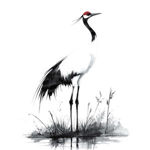 12 imágenes prediseñadas de grullas en tinta sumi, arte japonés en acuarela, imágenes prediseñadas imprimibles, ilustración minimalista de aves, descarga digital, scrapbooking, diarios basura