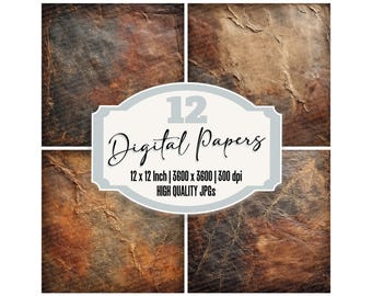12 Leather Brown Distressed Digital Paper Pack Vintage Textures Junk Journal Paper Rustic Scrapbook Pages Printable Paper Ephemera JPGs